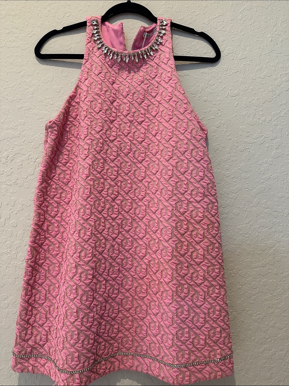 Zara Pink Embellished Neck A-Line Dress